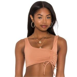 L*SPACE Wilder Ruched Tie Asymmetrical Bikini Top Putty tan Brown Size Small New